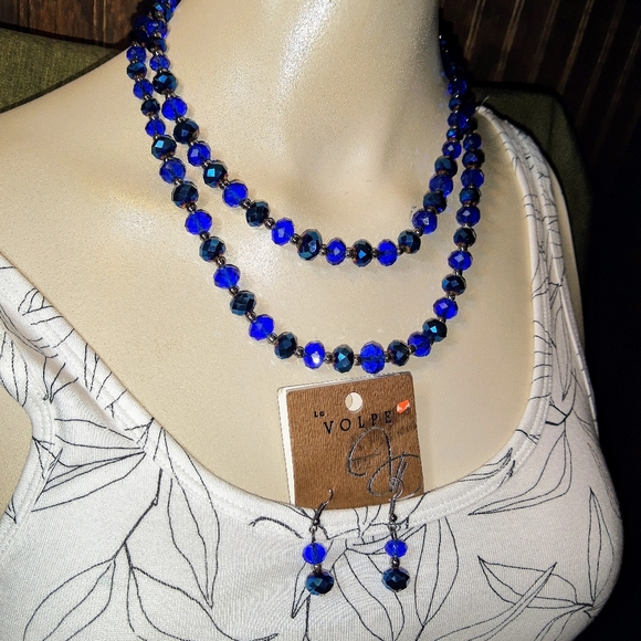 ROYAL BLUE CRYSTAL BEADS NECKLACE SET - Picture 4 of 6